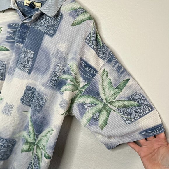 Tommy Bahama Vintage Mens Silk & Cotton Palm Tree Tropical Polo Shirt XL - Picture 6 of 11